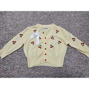 Belle Pogue Retro Cherry Cropped Cardigan Women's M  NWT Yellow